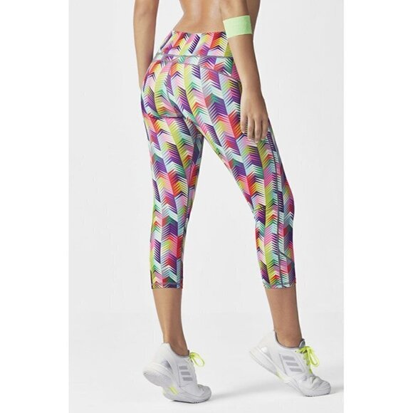 Fabletics Lima Cropped Leggings Rainbow Chevron Mid Rise Women's Size Small - Picture 2 of 6